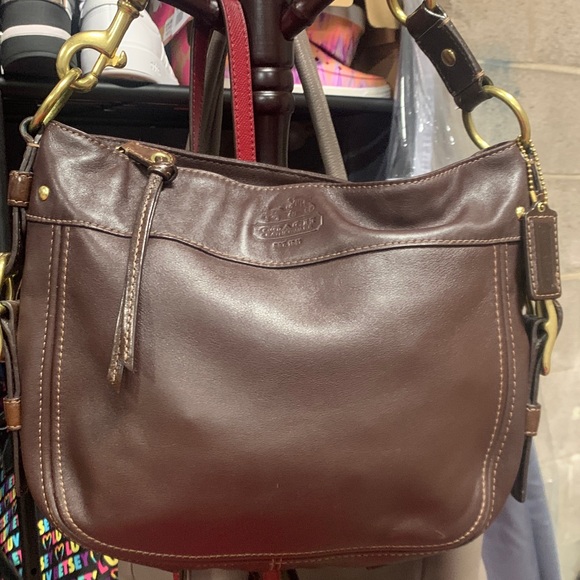 Coach Handbags - Coach Chocolate Brown Leather Shoulder Bag with Brass Hardware